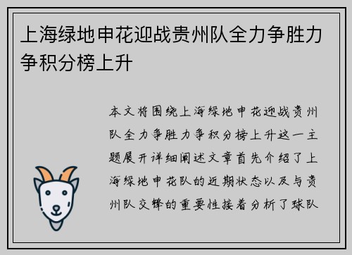上海绿地申花迎战贵州队全力争胜力争积分榜上升