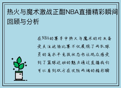 热火与魔术激战正酣NBA直播精彩瞬间回顾与分析