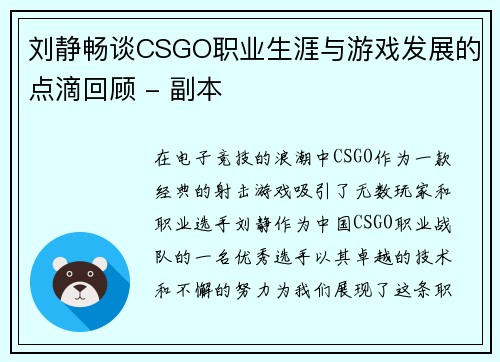 刘静畅谈CSGO职业生涯与游戏发展的点滴回顾 - 副本