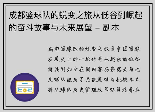 成都篮球队的蜕变之旅从低谷到崛起的奋斗故事与未来展望 - 副本