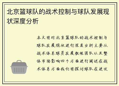 北京篮球队的战术控制与球队发展现状深度分析